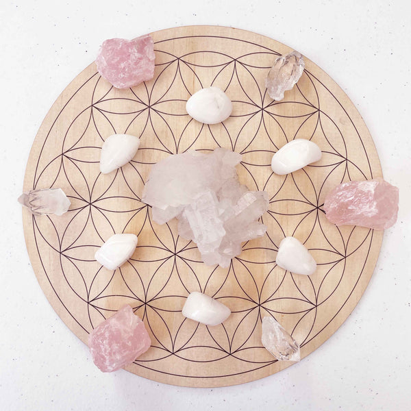 Flower of Life Crystal Grid - Wood