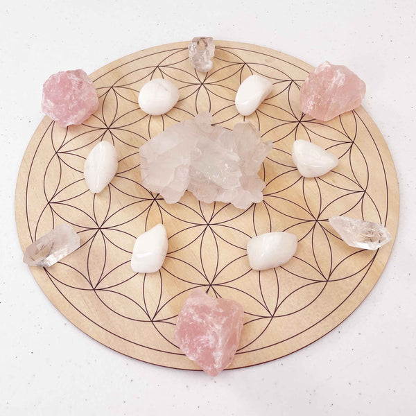 Flower of Life Crystal Grid - Wood