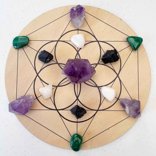 Seed of Life Crystal Grid - Wood